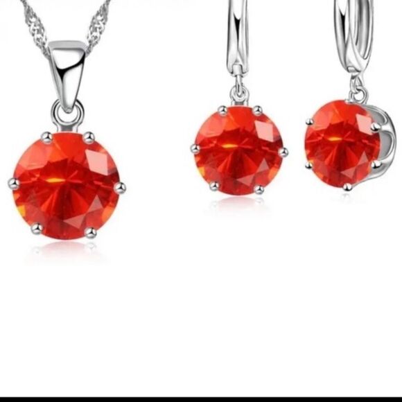 Orange Diamond CZ Jewelry Set 925 Sterling Silver Stamped & Genuine Gift Boxed🆕 - Picture 1 of 4